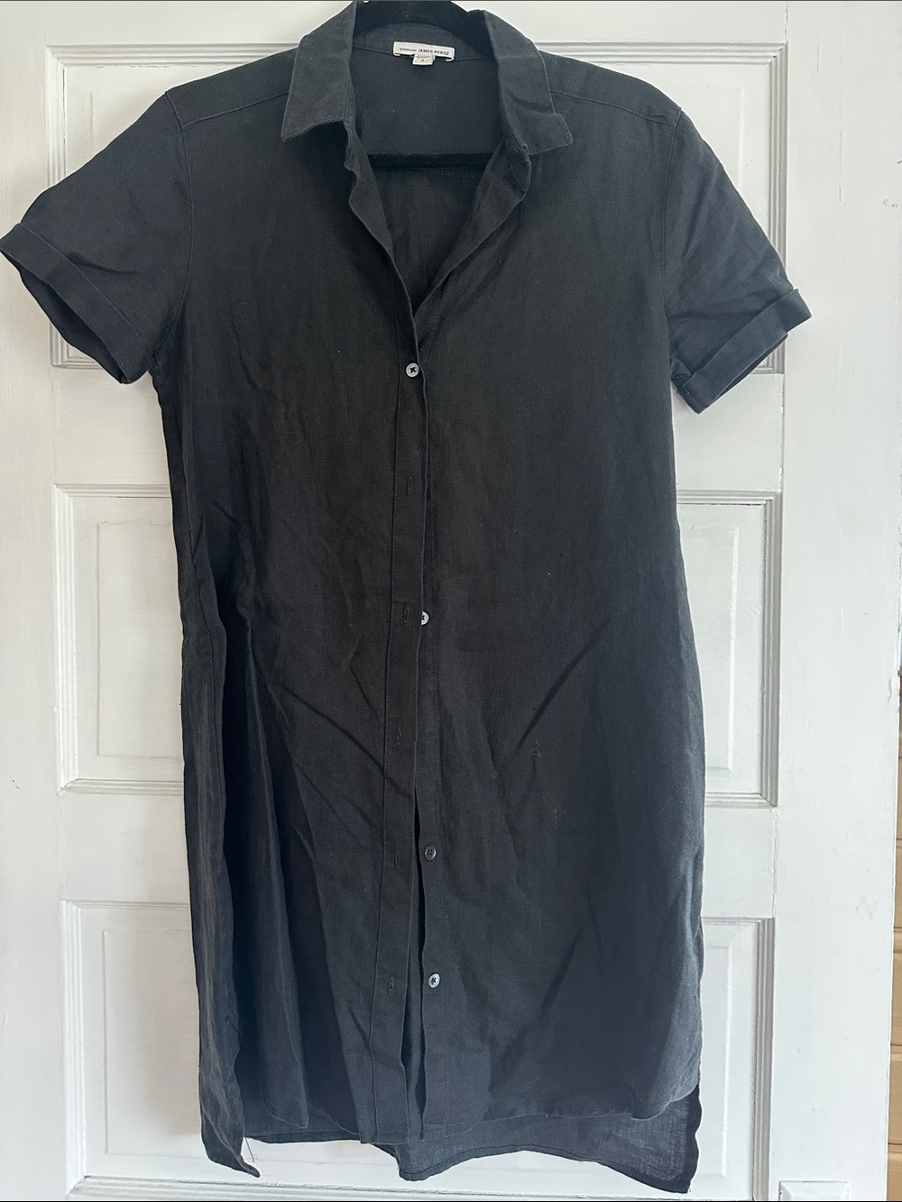 James Pierce Black Short-Sleeve Button-Down Tunic Shirt
